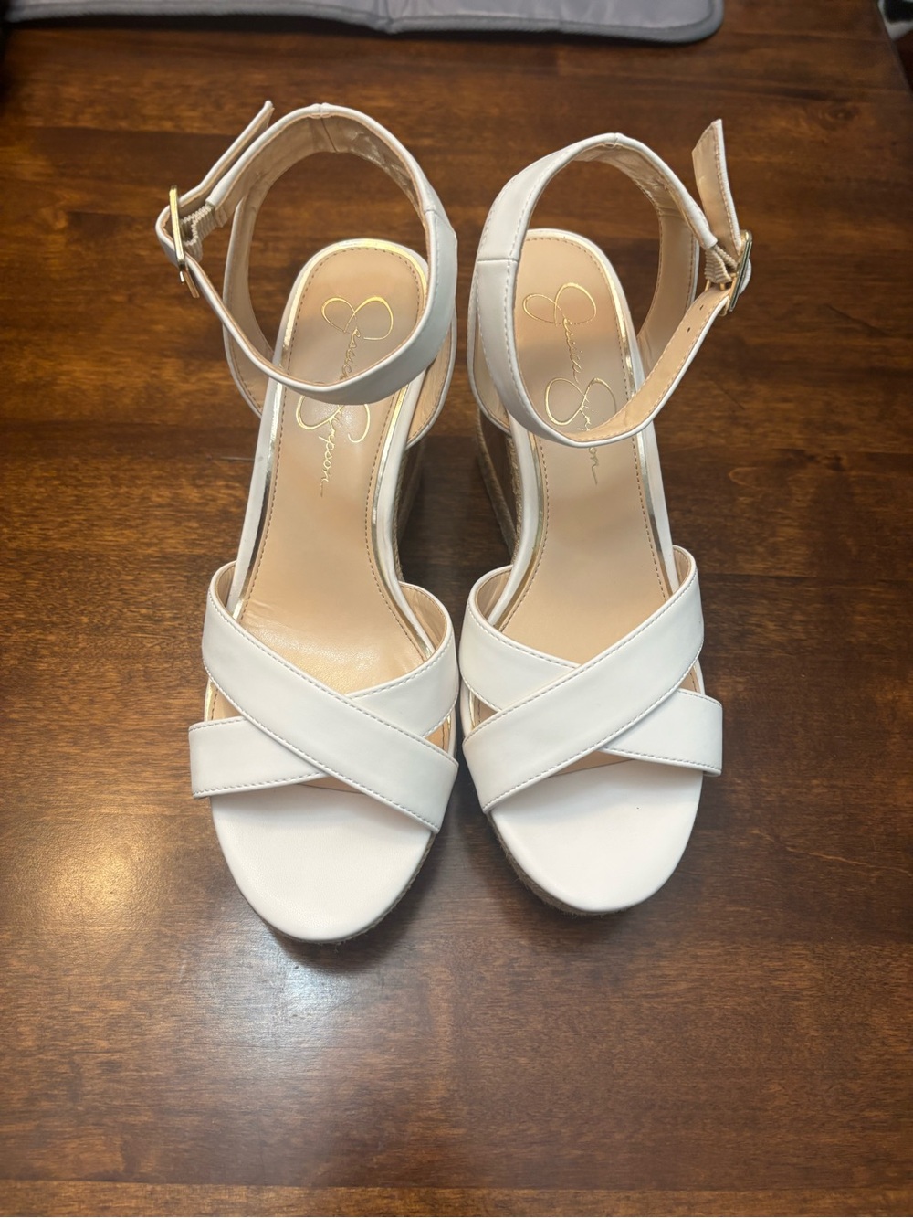 Jessica Simpson Ivory Crisscross Ankle Strap Block Heels